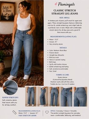 Flamingals Classic Stretch Straight Leg Jeans - Medium Wash Blue